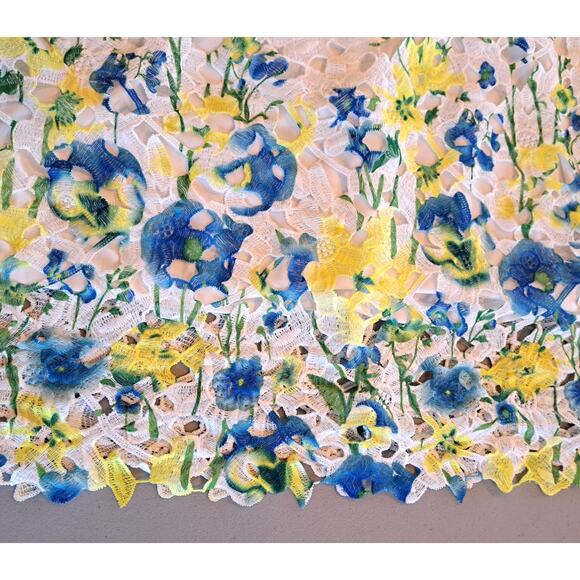 Btween Floral CottagecoreTextured Sheath Dress 14 White Blue Green‎ Lace - Picture 4 of 8